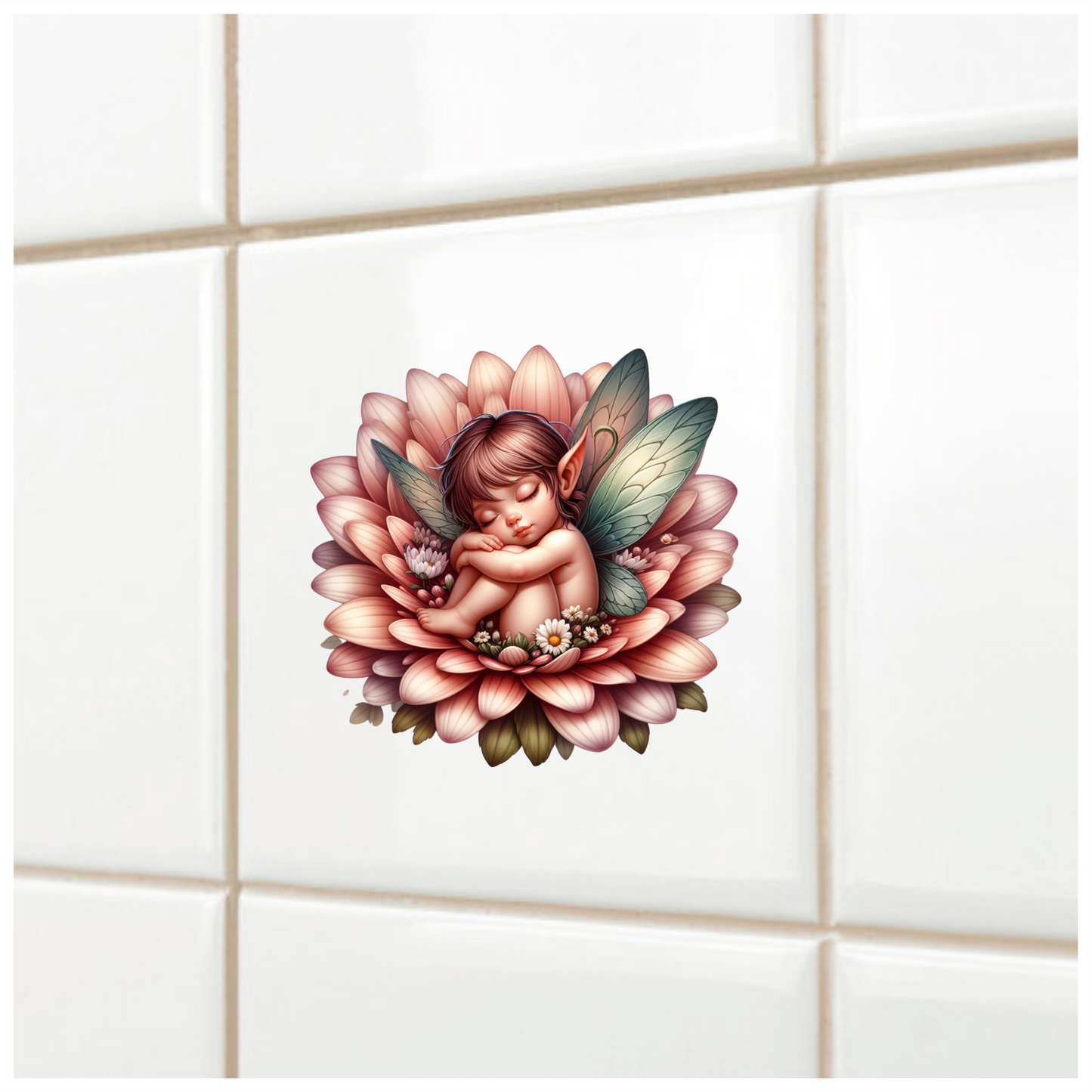 Pink Fairy Child Sleeping Flower Vinyl Sticker Decal