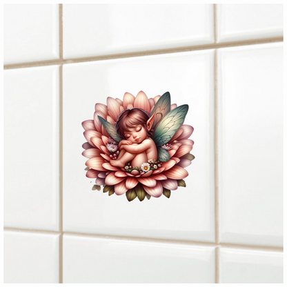 Pink Fairy Child Sleeping Flower Vinyl Sticker Decal