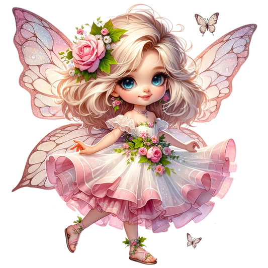 Fairy Pink Dress Flowers Butterfly Vinyl Sticker Decal