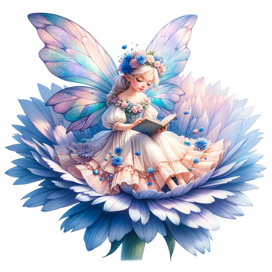 Fairy Reading Blue Flower Book Vinyl Sticker Decal