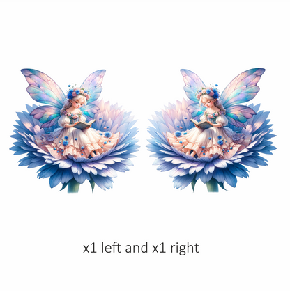 Fairy Reading Blue Flower Book Vinyl Sticker Decal