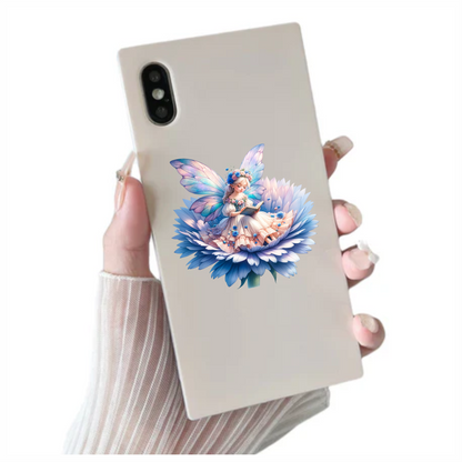 Fairy Reading Blue Flower Book Vinyl Sticker Decal