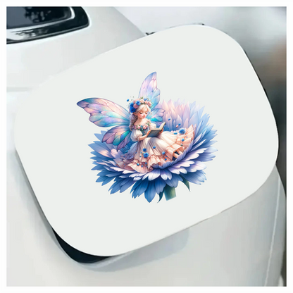 Fairy Reading Blue Flower Book Vinyl Sticker Decal