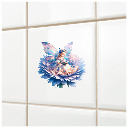 Fairy Reading Blue Flower Book Vinyl Sticker Decal