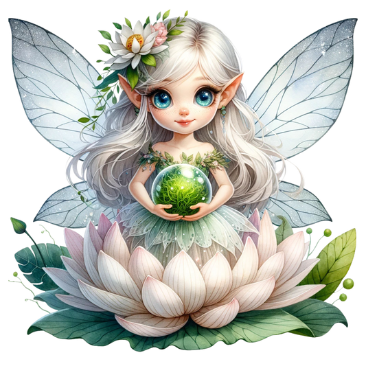 Fairy Silver Wings Green Orb Flower Vinyl Sticker Decal