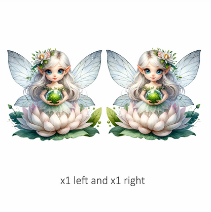 Fairy Silver Wings Green Orb Flower Vinyl Sticker Decal