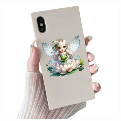 Fairy Silver Wings Green Orb Flower Vinyl Sticker Decal