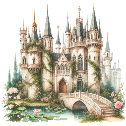 Castle Stone Green Water Flowers Bridge Vinyl Sticker Decal