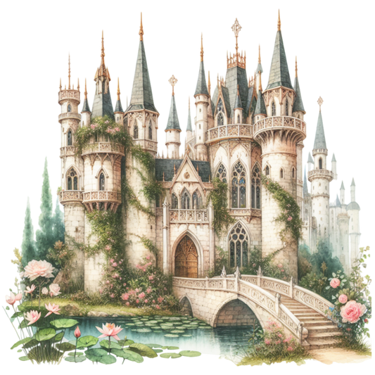 Castle Stone Green Water Flowers Bridge Vinyl Sticker Decal