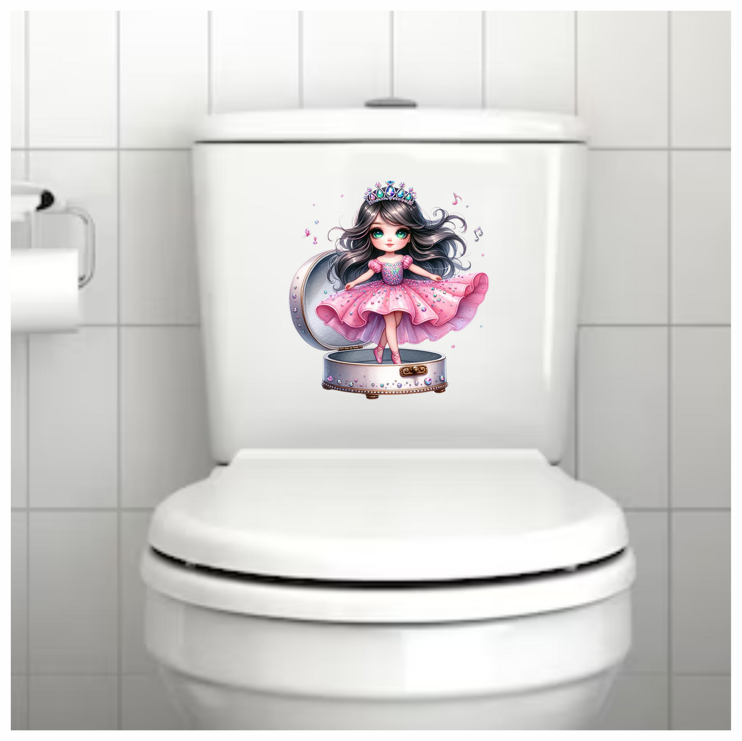 Pink Doll Princess Crown Box Vinyl Sticker Decal