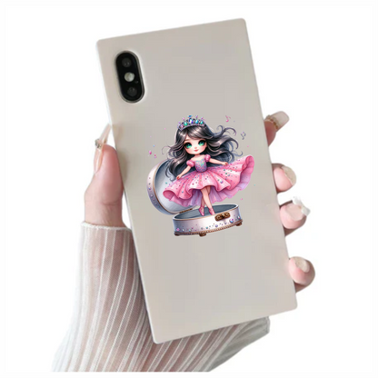 Pink Doll Princess Crown Box Vinyl Sticker Decal
