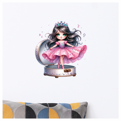 Pink Doll Princess Crown Box Vinyl Sticker Decal