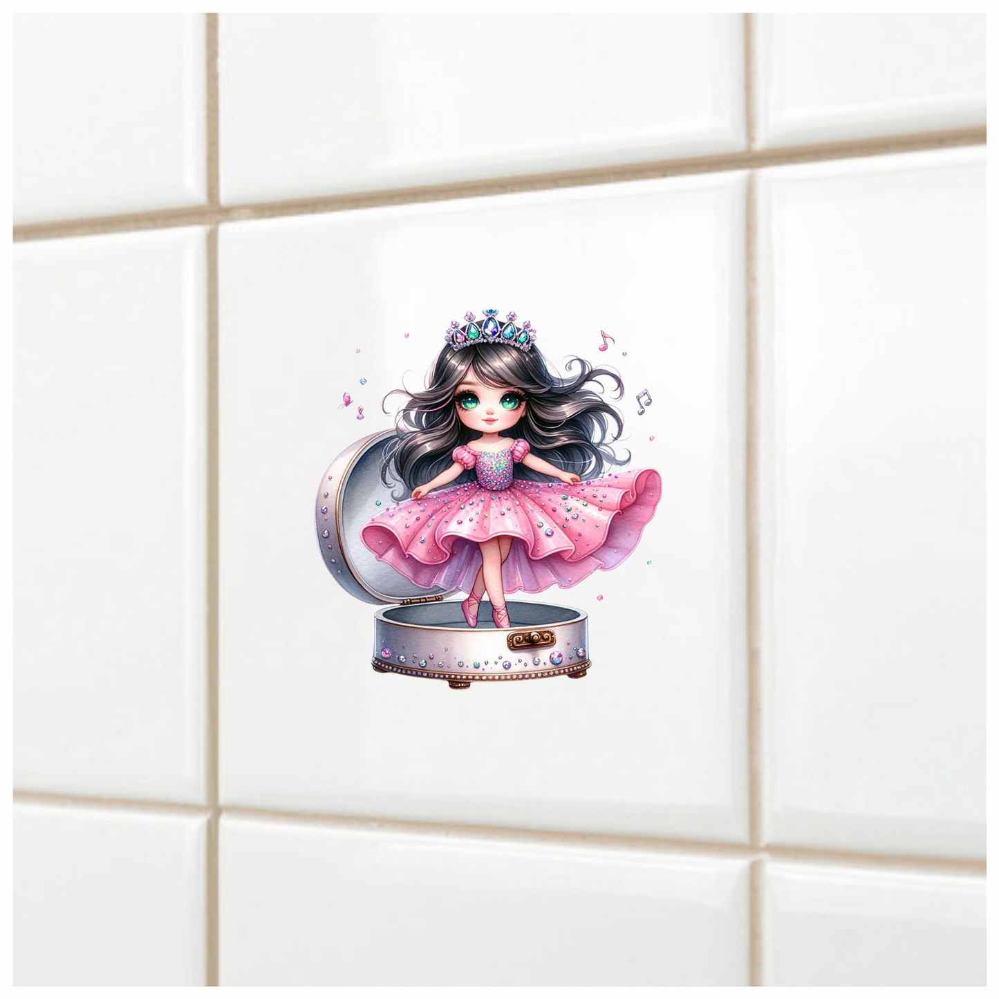 Pink Doll Princess Crown Box Vinyl Sticker Decal