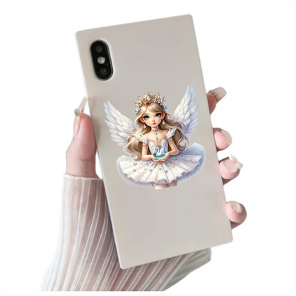 White Fairy Girl Swan Crown Vinyl Sticker Decal