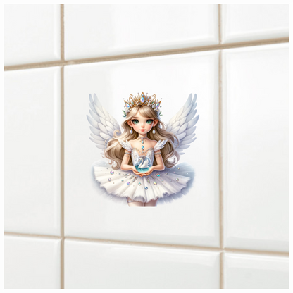 White Fairy Girl Swan Crown Vinyl Sticker Decal