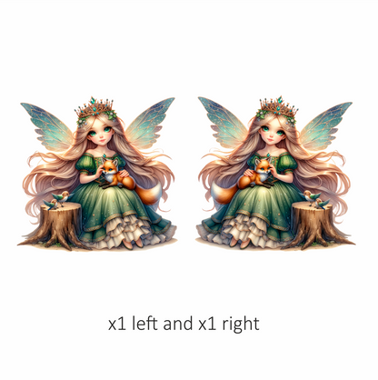 Fairy Green Dress Fox Birds Vinyl Sticker Decal