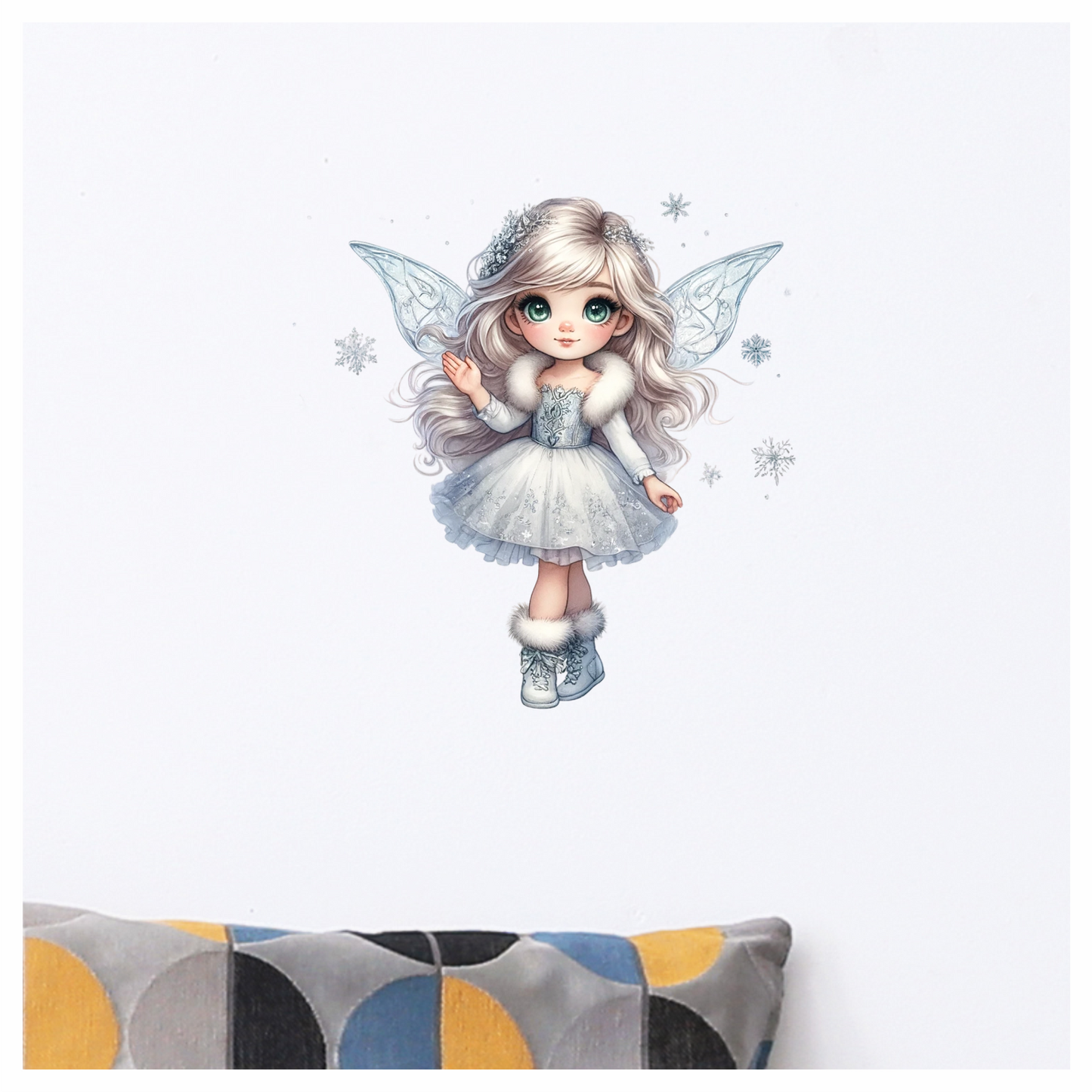 White Fairy Girl Dress Boots Wings Vinyl Sticker Decal
