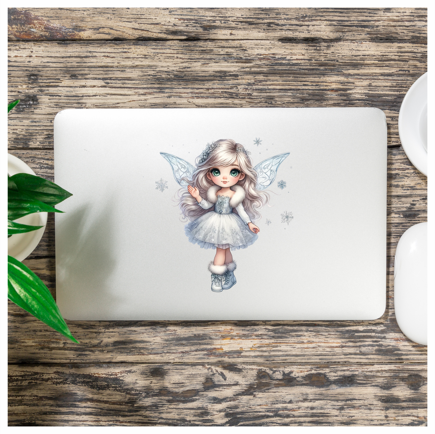 White Fairy Girl Dress Boots Wings Vinyl Sticker Decal