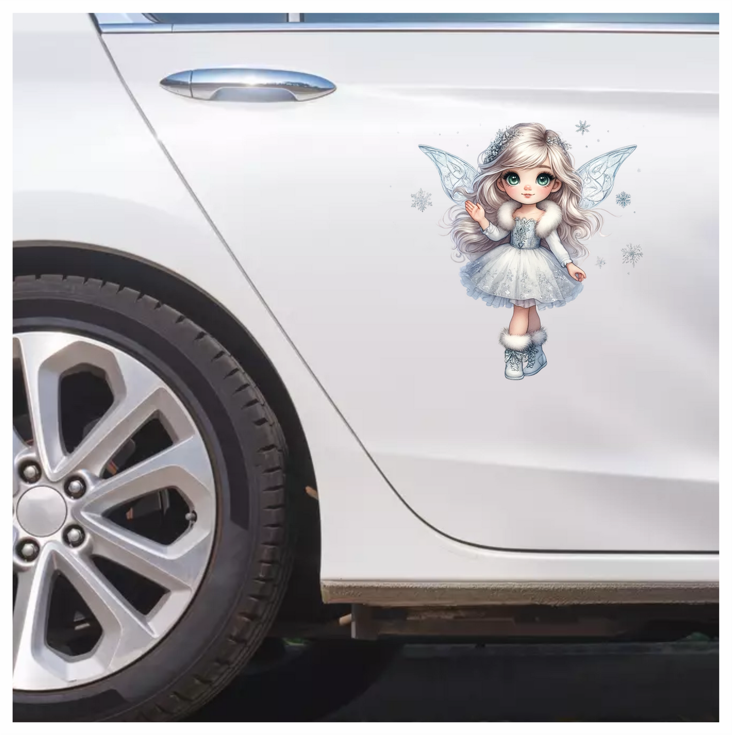 White Fairy Girl Dress Boots Wings Vinyl Sticker Decal