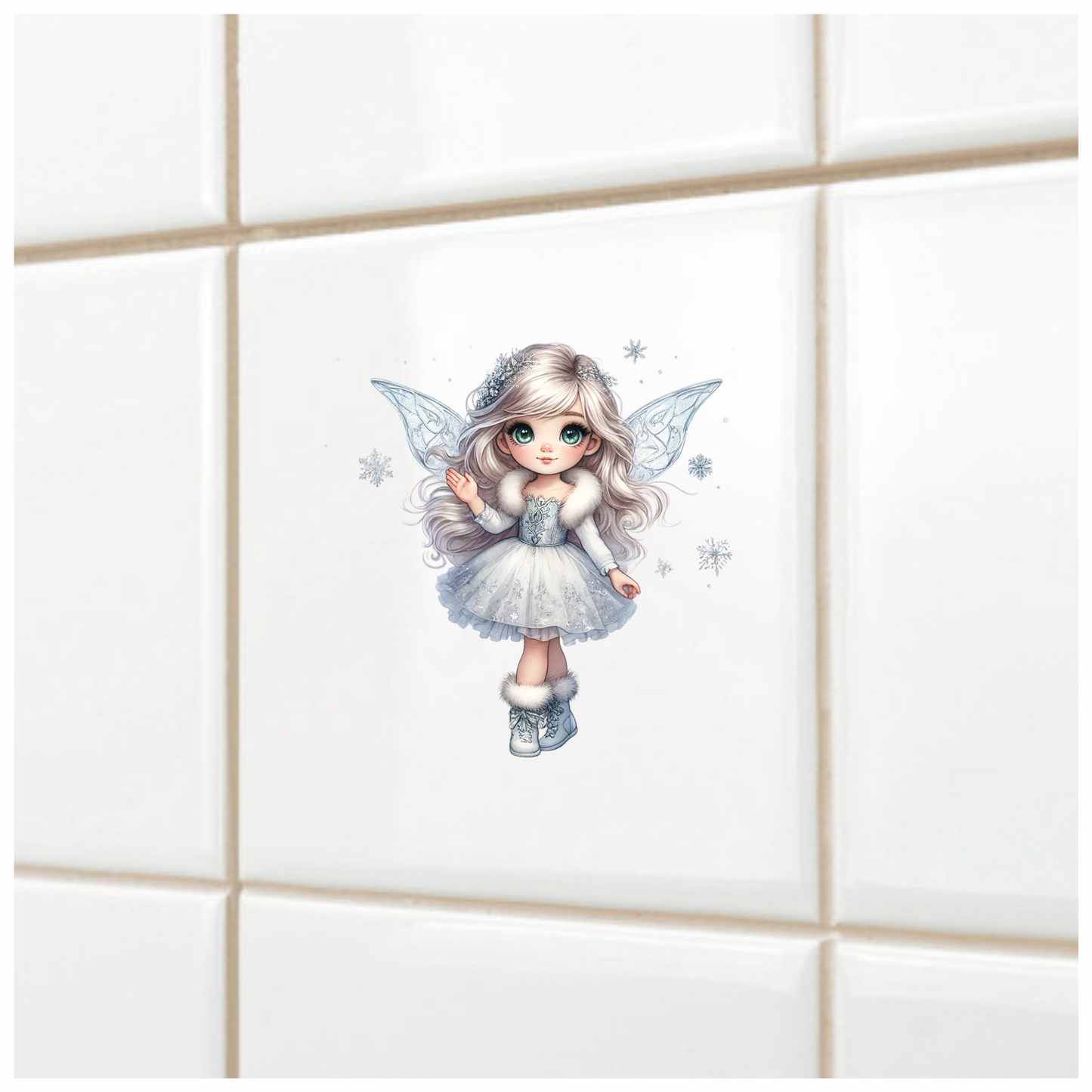 White Fairy Girl Dress Boots Wings Vinyl Sticker Decal