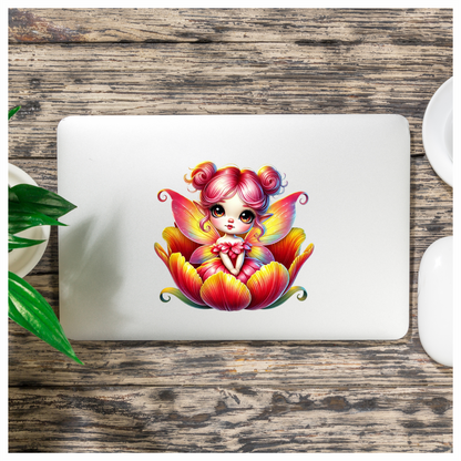 Pink Fairy Child Flower Bright Vinyl Sticker Decal