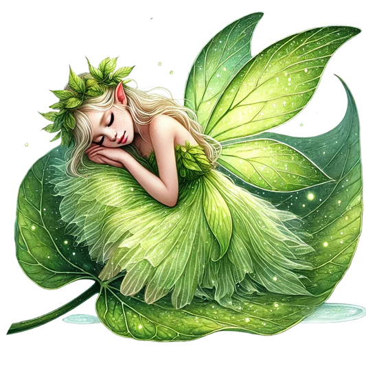 Fairy Sleeping Green Leaf Nature Magic Vinyl Sticker Decal
