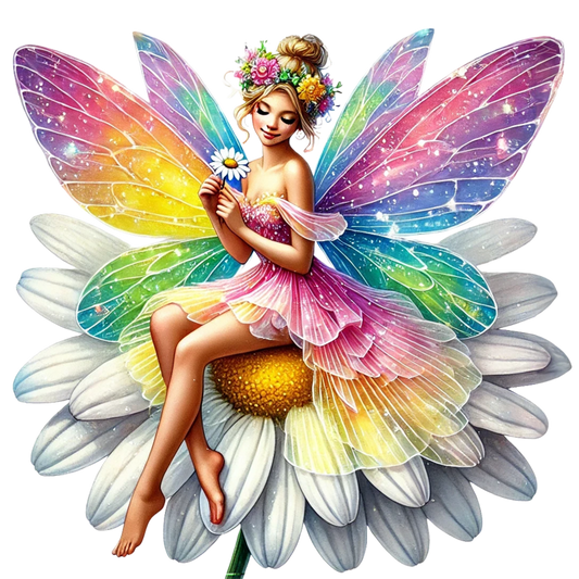 Fairy Rainbow Flower Sitting Daisy Vinyl Sticker Decal