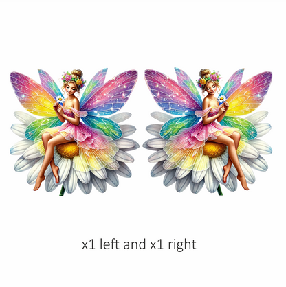 Fairy Rainbow Flower Sitting Daisy Vinyl Sticker Decal