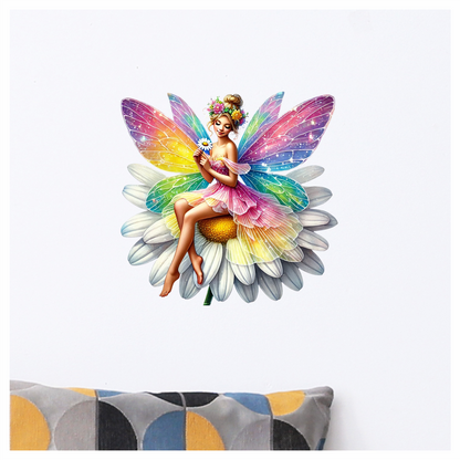 Fairy Rainbow Flower Sitting Daisy Vinyl Sticker Decal