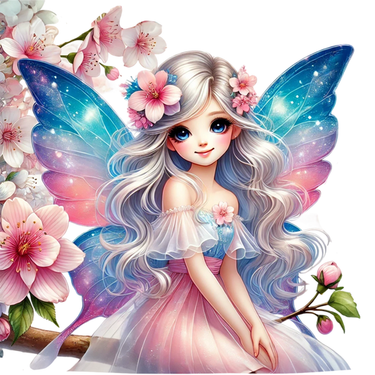 Blue Pink Fairy Girl Flowers Vinyl Sticker Decal
