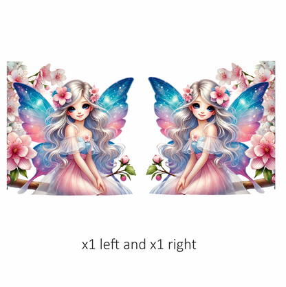 Blue Pink Fairy Girl Flowers Vinyl Sticker Decal