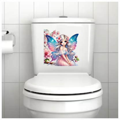 Blue Pink Fairy Girl Flowers Vinyl Sticker Decal