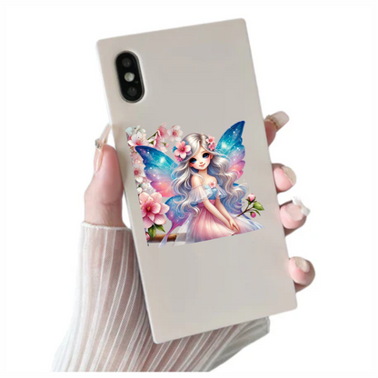 Blue Pink Fairy Girl Flowers Vinyl Sticker Decal