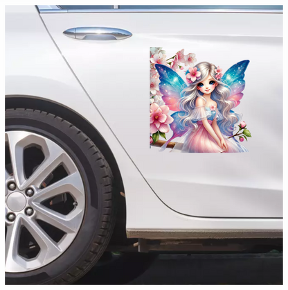 Blue Pink Fairy Girl Flowers Vinyl Sticker Decal