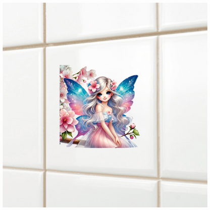 Blue Pink Fairy Girl Flowers Vinyl Sticker Decal