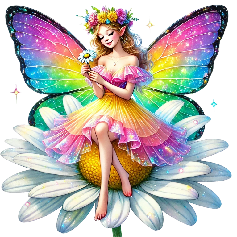 Fairy Rainbow Wings Daisy Flower Vinyl Sticker Decal