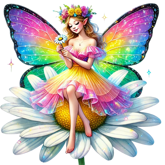 Fairy Rainbow Wings Daisy Flower Vinyl Sticker Decal