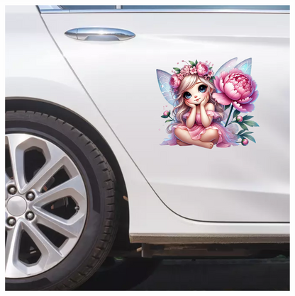 Fairy Pink Dress Flower Wings Vinyl Sticker Decal
