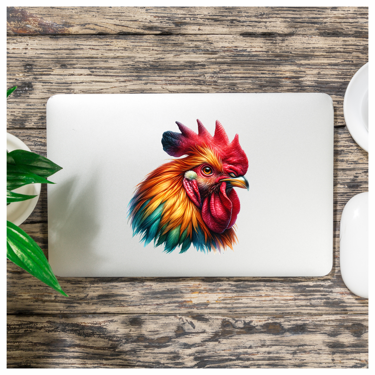 Red Rooster Chicken Bright Feathers Vinyl Sticker Decal
