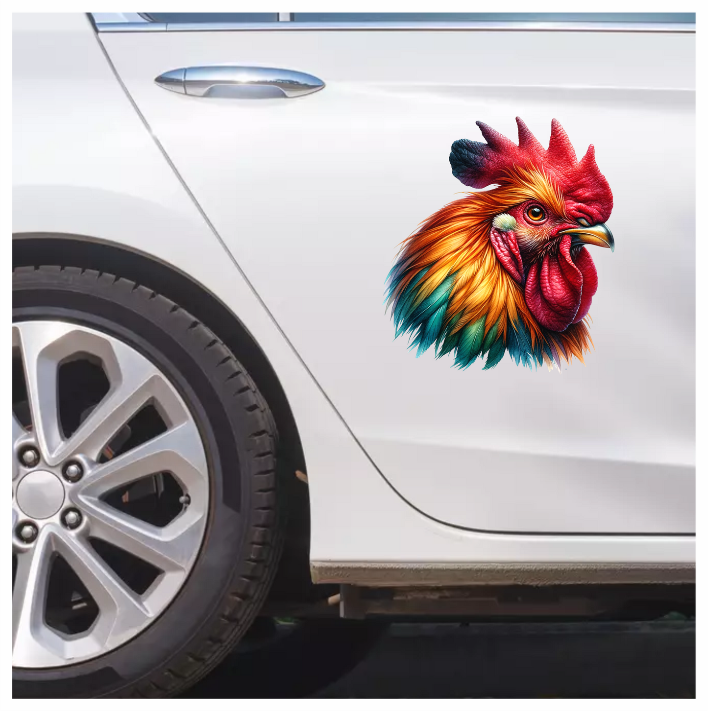 Red Rooster Chicken Bright Feathers Vinyl Sticker Decal