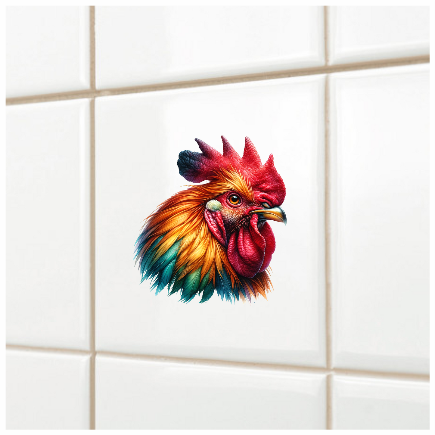 Red Rooster Chicken Bright Feathers Vinyl Sticker Decal