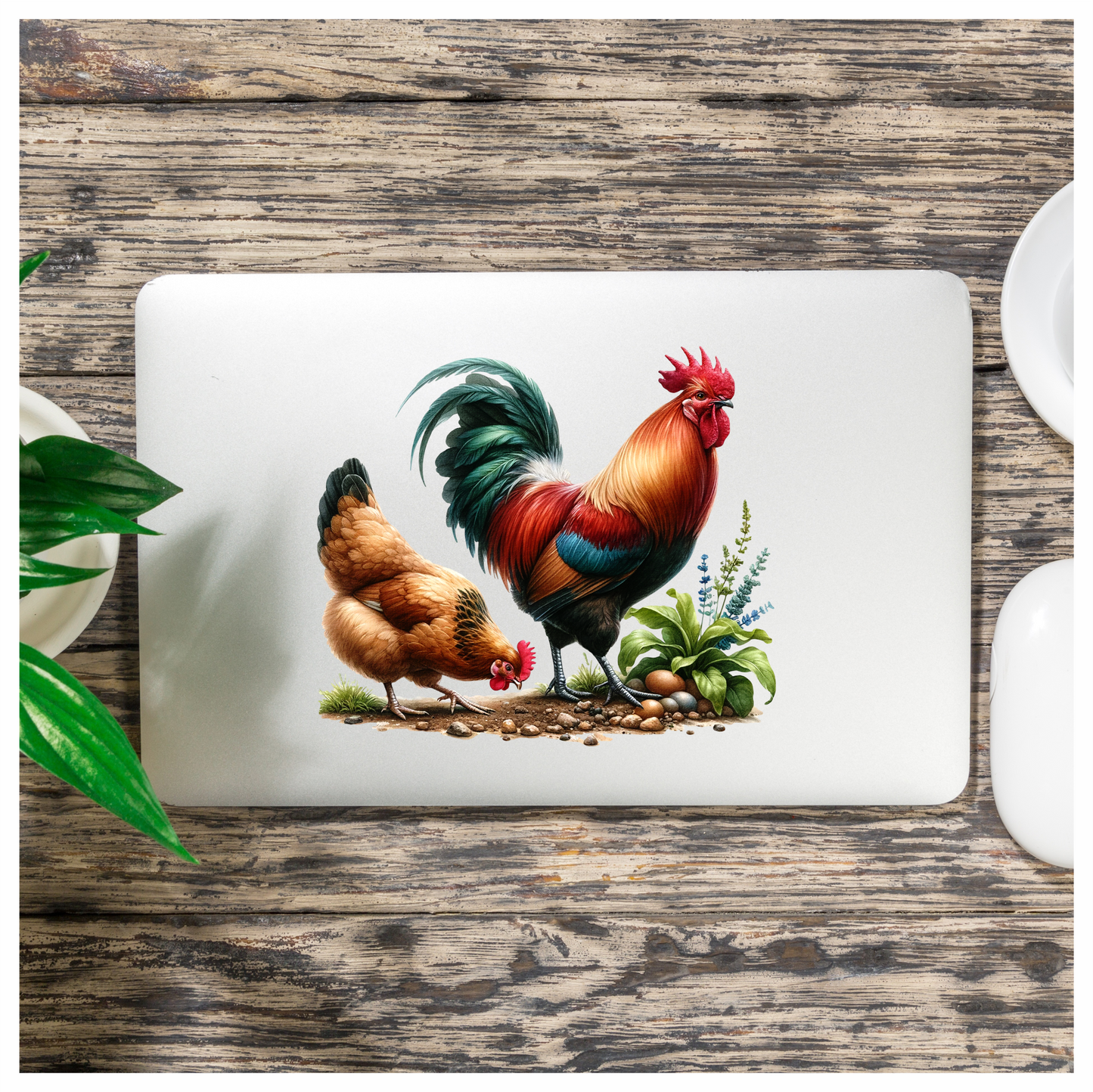 Rooster Red Hen Brown Eggs Vinyl Sticker Decal