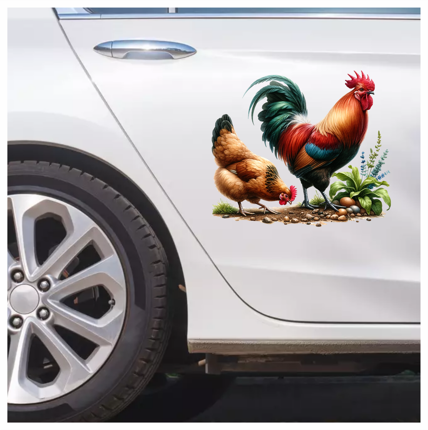 Rooster Red Hen Brown Eggs Vinyl Sticker Decal