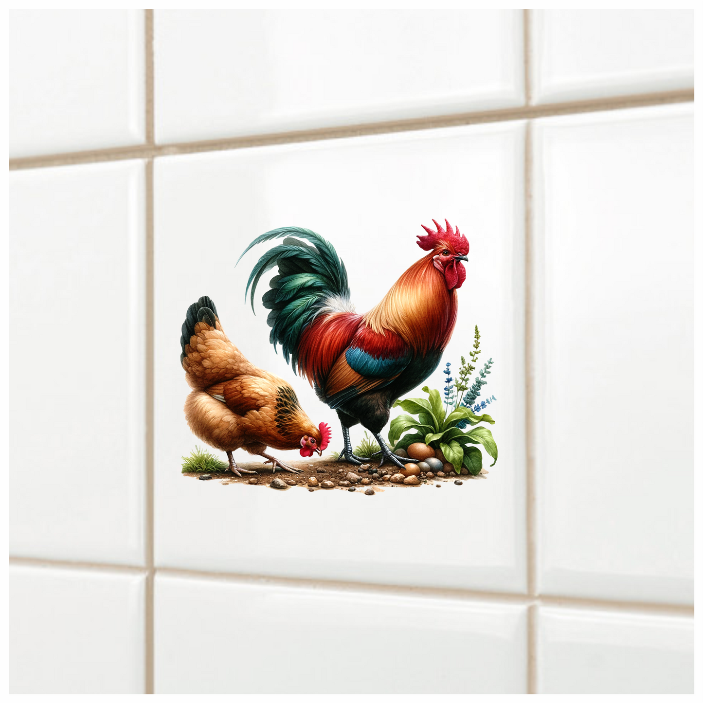 Rooster Red Hen Brown Eggs Vinyl Sticker Decal