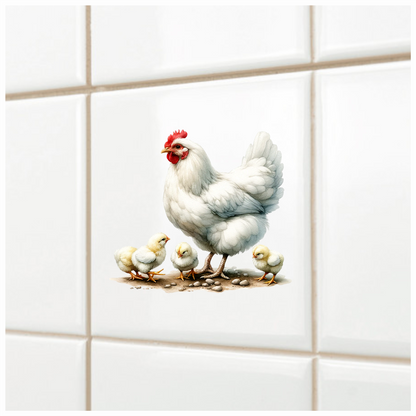 White Hen Chicks Farmyard Poultry Vinyl Sticker Decal