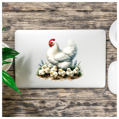 White Hen Chicken Chicks Farm Vinyl Sticker Decal