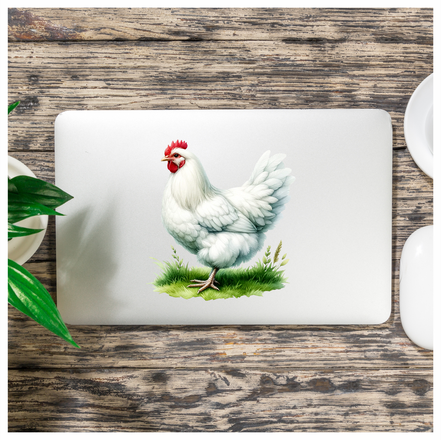 White Chicken Farm Hen Grass Vinyl Sticker Decal