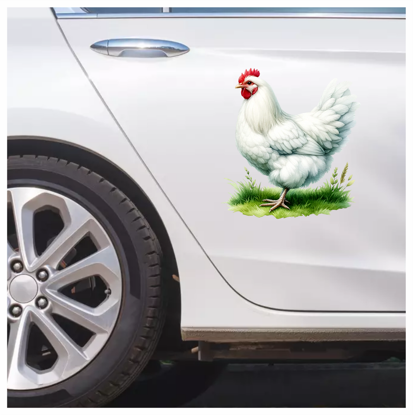 White Chicken Farm Hen Grass Vinyl Sticker Decal