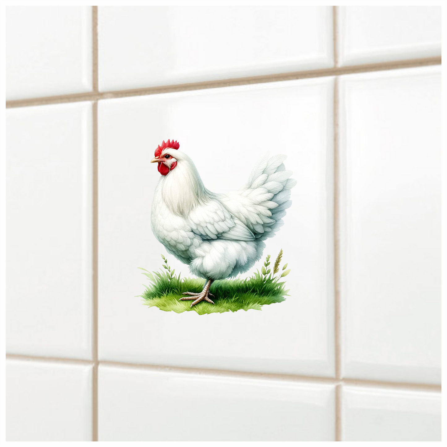 White Chicken Farm Hen Grass Vinyl Sticker Decal