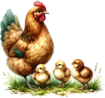 Brown Hen Three Yellow Chicks Vinyl Sticker Decal